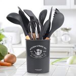 Kit 12 Utensílios De Cozinha Em Silicone E Cabo De Madeira