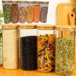 Kit com 6 Potes de Vidro para Mantimentos com Tampa de Bambu 450mL – Oikos
