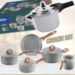 Jogo de Panelas Brinox de Alumínio Cinza 5 Peças – Ceramic Life + Panela de Pressão 4,2L