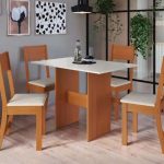 Mesa de Jantar 4 Cadeiras Retangular Freijo e Off White Indekes Luiza