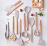 Kit C/12 Peças Utensílios De Cozinha Silicone Cor Bege