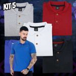 Kit 5 Camisa Polo Envoy Tecido Piquet Básica Masculina