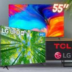 Smart TV 55” 4K LED TCL ou Smart TV 60” 4K LED LG 60UQ8050