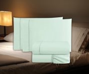 Jogo De Lençol Cama Box Queen 4 Peças Percal 400 Fios Toque Macio Verde Água