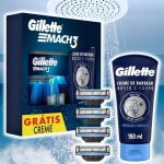 1 Kit Gillette Mach3, Carga para Aparelho 4 Uds + Gillette Creme de Barbear Rosto e Corpo 150mL