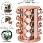 Porta Temperos Giratório Suporte Com 16 Potes Rose Gold Vertical