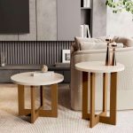 Conjunto Mesa de Centro e Lateral Redonda para Sala – Perola/Nature – Maite