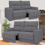 Sofá Kazan Premium 1,50m Assento Retrátil/Reclinável Suede