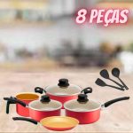 Jogo De Panelas Antiaderente Cereja Arnix 8 Peças