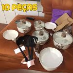 Jogo De Panelas 10 Pçs Indução Vanilla Revestimento Cerâmico