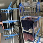Varal De Chão 3 Andares Dobrável Retrátil Aço 4 Rodas