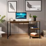 Mesa Escrivaninha Zafira Preto-imbuia Klm Store Industrial Com Prateleira