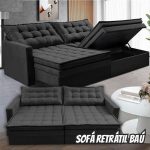 Sofá Sem Caixa Retrátil Baú 1,80m Cama Inbox Secret Suede Velusoft Preto