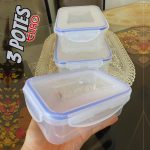 Conjunto com 3 potes Herméticos Retangular Azul Euro Home
