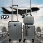 Kit 3 Malas de Viagem 10kg, 8Kg e Frasqueira 12 Polegadas Bolsa de Mão c/Trava de Senha FIbra Rígida ABS (Prata)