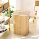 Mimo Style Cesto de Bambu Claro com Tampa para Roupas Sujas