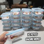 Conjunto 10 Potes 640ml Vidro Hermético 4 Travas Marmita