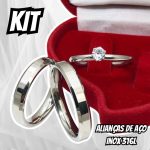 Par Aliança Prata Namoro Compromisso 4mm Chanfrada E Anel