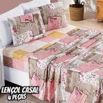 Jogo Lençol Casal 4 Peças Estampado Bouti Cor Patchwork Rosa