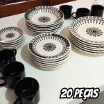 Aparelho de Jantar e Chá Biona Donna Folk Marfim/Preto 20 Peças