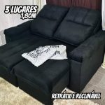 Sofá Retrátil/reclinável Verona 1,80m Velut Preto C/ Molas