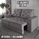 Sofá Retrátil Reclinável 3 Lugares 1,80m Verona Suede Cinza