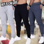 Kit 3 Calça Moletom Slim Jogger Com Bolso Masculino Adulto