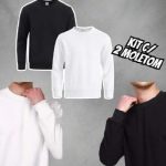 Kit 2 Blusas De Frio Moletom Liso Sem Estampa Gola Careca