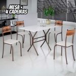 Jogo Mesa Jantar Cozinha Retangular 4 Cadeiras Ferro