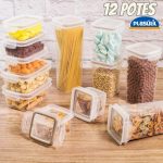 Conjunto de 12 Potes Herméticos Trava Mais, Plasútil