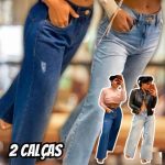 Kit 2 Calças Pantalona Feminina Perna Larga