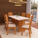 Mesa de Jantar 6 Cadeiras Retangular Freijo e Off White Indekes Cristal