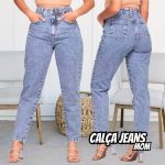 Calça Mom Jeans Feminina Cintura Alta Marmorizada