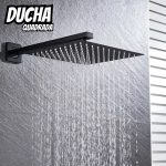 Ducha Slim Quadrada Preto Fosco 20cm Metal Inox 304 C/ Braço