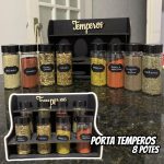 Porta Temperos E Condimentos Luxo 8 Potes Mais Etiquetas
