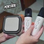Microfone Karaoke Portátil com Caixa de Som Bluetooth, Luzes LED
