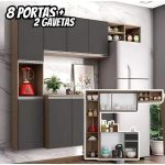 Cozinha Completa Poliman Móveis Laura com Balcão 8 Portas 2 Gavetas