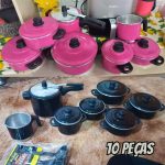 Jogo De Panelas + Panela De Pressão 4.5l + Espátulas Rosa
