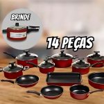 Jogo Panelas 14 Pc Teflon Antiaderente Brinde Panela Pressão