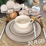 Aparelho de Jantar 20 Peças Tramontina Redondo Porcelana Branco e Marrom Mare