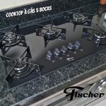 FISCHER COOKTOP À GÁS 5 BOCAS FIT LINE MESA VIDRO PRETO BIVOLT