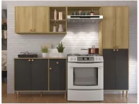 Cozinha Compacta Indekes Florença com Balcão 9 Portas 1 Gaveta Castanho e Grafite