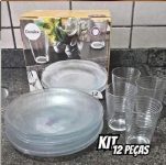 Jogo De Jantar Vidro Marinex Duralex Diamante – Kit 12 Peças