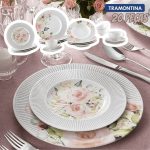 Aparelho de Jantar e Chá 20 Peças Tramontina Redondo de Porcelana Branco Ornatta