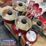 Jogo De Panelas Tramontina Turim 10 Peças Starflon Vermelha