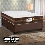 Cama Box Casal Colchão Molas Flora Marrom/Branco 138x188x60cm