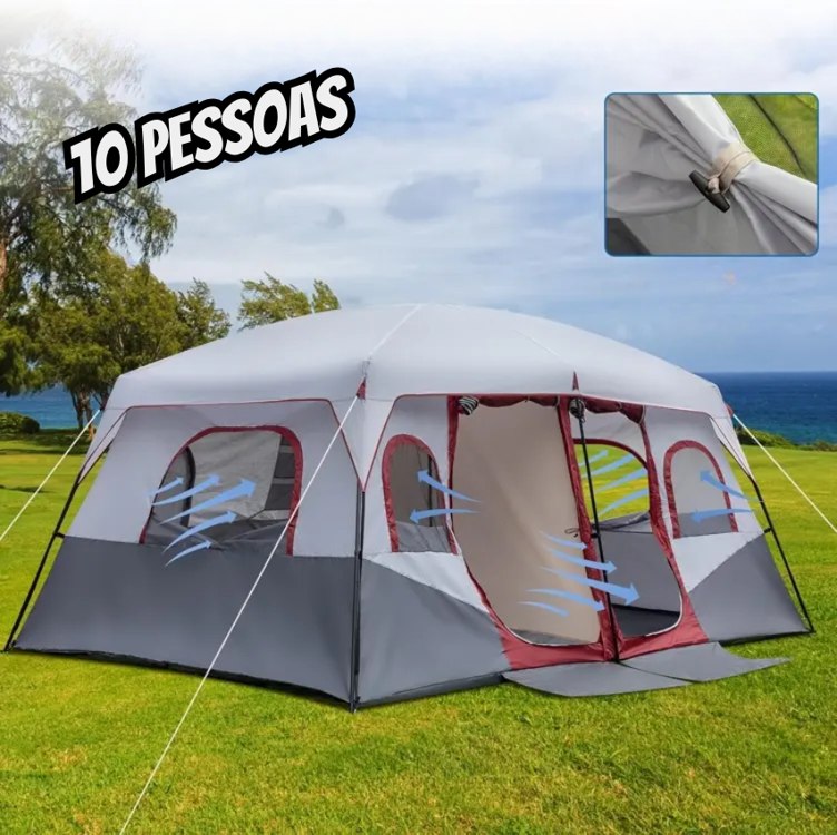Barraca Camping Família Acampamento 8 10 Pessoas com Grande Varanda, 2 ...