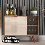 Buffet Aparador Madeirado Com Off White, 2 Portas + 2 Prateleiras