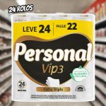 Personal Papel Higiênico Vip Folha Tripla, 24 Rolos De 20M