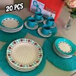 Aparelho de Jantar e Chá 20 Peças Biona de Cerâmica Redondo Branco e Azul Claro Donna